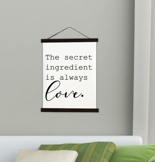 19x24 - Black Wood & Canvas Wall Hanging, Secret Ingredient Love Kitchen Wall Art