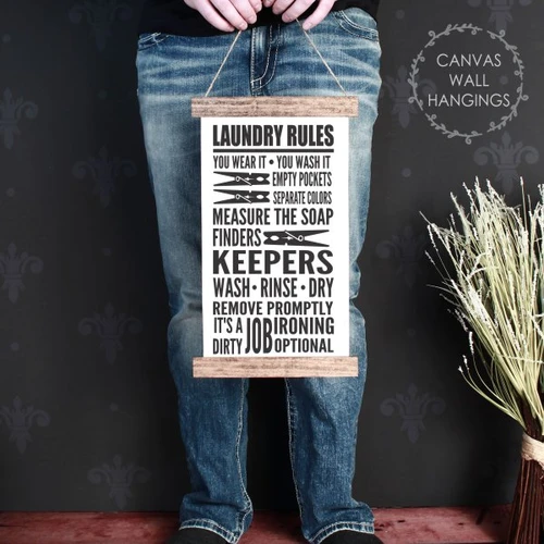 9x15 - Wood & Canvas Wall Hanging, Laundry Room Words Wall Art Print