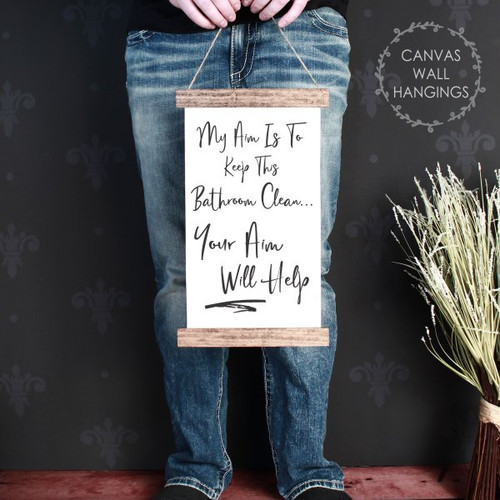 9x15 - Wood & Canvas Wall Hanging, Your Aim Quote Boys Bathroom Wall Art