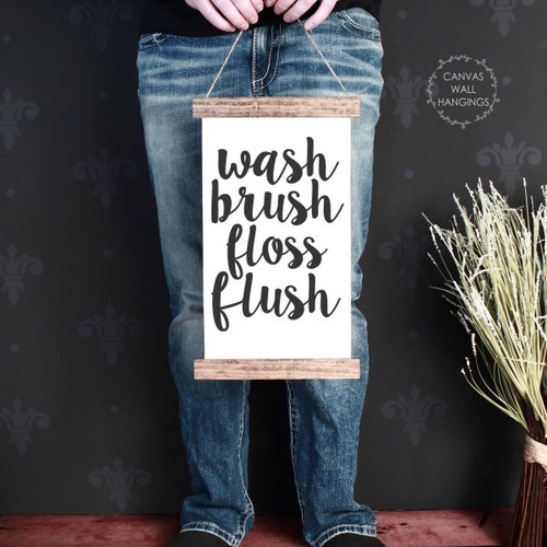 9x15 - Wood & Canvas Wall Hanging, Wash Brush Bathroom Wall Art Print