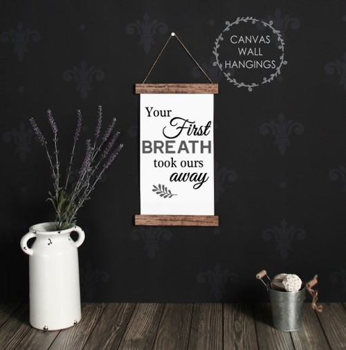 9x15 - Wood & Canvas Wall Hanging - Your First Breath - Baby Nursery Wall Art