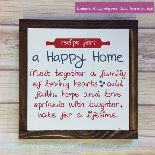 Wall Decals For Kitchen Recipe For Happy Home Vinyl Lettering Stickers-Deep Blue, Red