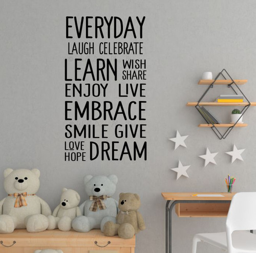 Wall Decals Everyday Words Subway Art Kids Room Stickers For Wall Decor-Matte Black