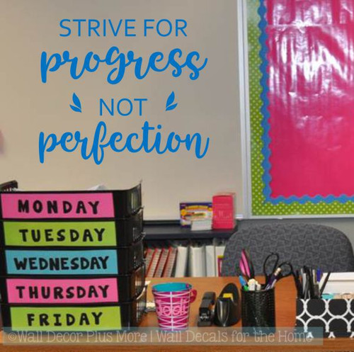 Inspirational Wall Quotes Decal Progress Not Perfection School Stickers-Traffic Blue