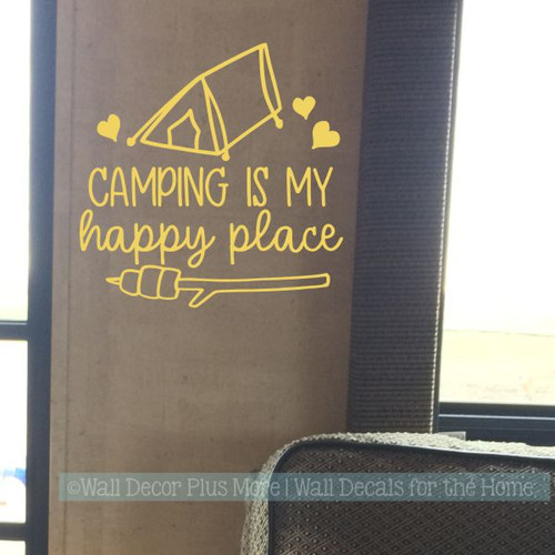 RV Wall Decor Camping Happy Place Tent Stick Art Stickers Camper Decals-Buttercream