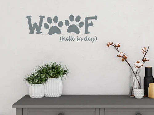 Pet Lover Stickers Woof Hello In Dog Vinyl Art Decals for Home Decor-Storm Gray