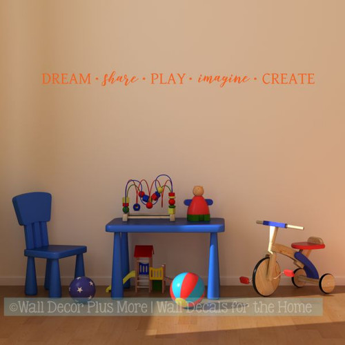 Inspirational Wall Decals For School Dream Share Play Imagine Create-Orange