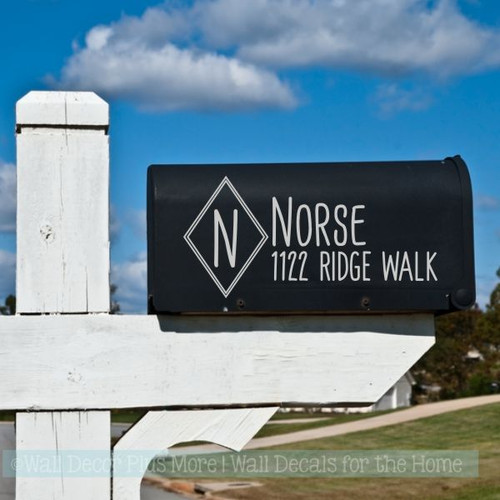 Mailbox Vinyl Stickers Personalized Monogram Name Modern Diamond-Glossy Middle Gray