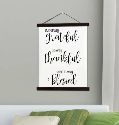 Wood & Canvas Wall Hanging Grateful Thankful Blessed Wall Art Sign