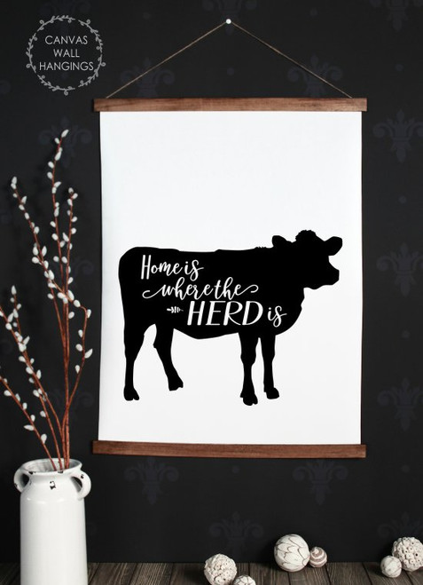 Wood Canvas Wall Hanging Home Where Herd Is Cow Farm Wall Art