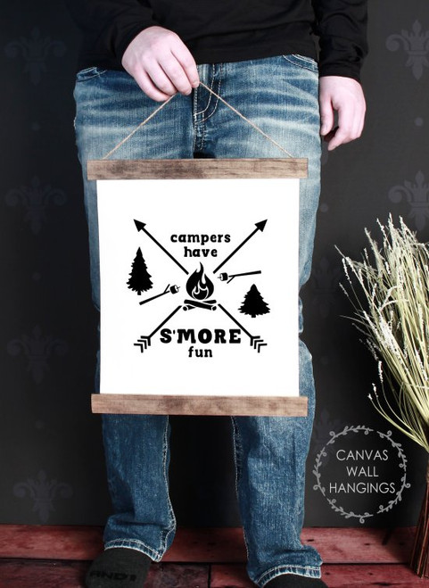 Small: 12x14.5 - Wood & Canvas Wall Hanging, Campers Have S'More Fun Camper Wall Art