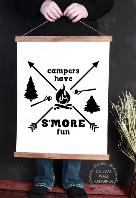 Large: 19x24 - Wood & Canvas Wall Hanging, Campers Have S'More Fun Camper Wall Art