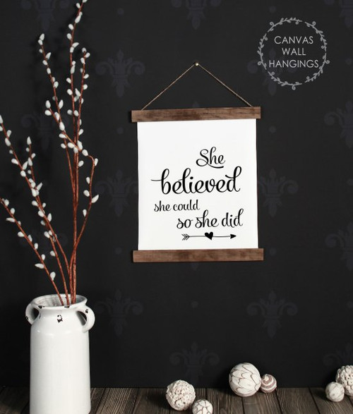 Small: 12x14.5 - Wood & Canvas Wall Hanging, She Believed She Could Inspiring Wall Art