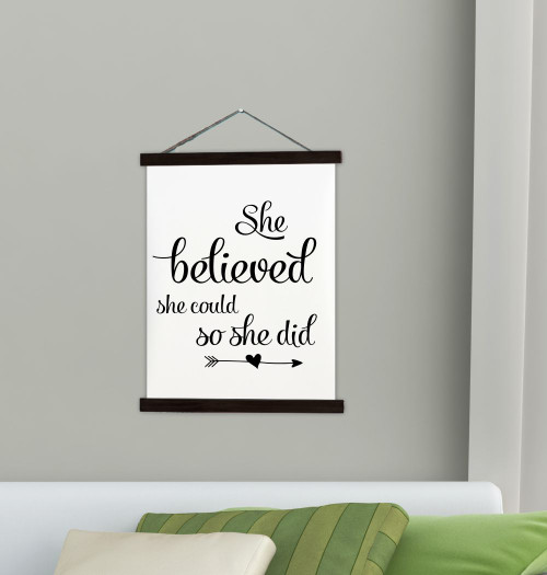 Large: 19x24 - BLACK Wood & Canvas Wall Hanging, She Believed She Could Inspiring Wall Art