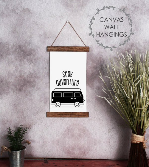 Small 9x15 Wood & Canvas Wall Hanging Seek Adventure Retro Camper Wall Art