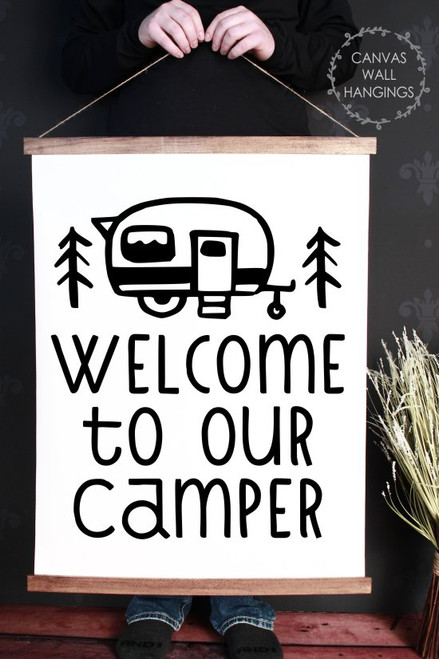 XLarge 23x30 Wood & Canvas Wall Hanging Welcome To Our Camper Retro Wall Art