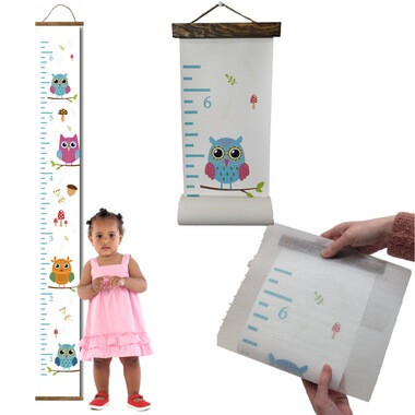Colorful Owls Height Ruler Canvas Growth Chart Wall Sign