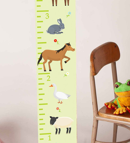 Wood Topped  Farm Animals Height Ruler Printed on Canvas Growth Chart