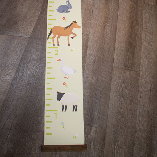 Wood Edged Farm Animals Growth Chart Canvas Printed Nursery Decor