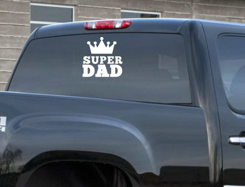 Car Tumbler Decals Super Dad Crown Quote Vinyl Stickers Fathers Day Gift-Glossy White