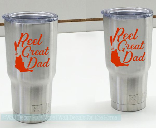 Tumbler Mug Decal Reel Great Dad Stickers Fishing Fathers Day Gift Red