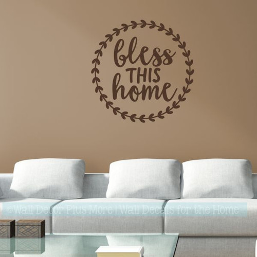 Farmhouse Wall Stickers Bless This Home Laurel Wreath Vinyl Art Decals-Chocolate Brown