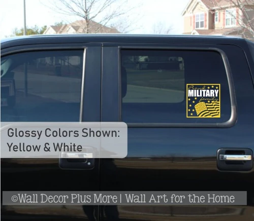 Patriotic Car Decal Proud Military Family Rippling Flag Vinyl Sticker-Yellow, White