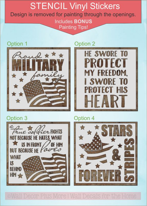 Patriotic Stencil Stickers Military Family Wall Art Paint a Wood Sign 4 different options