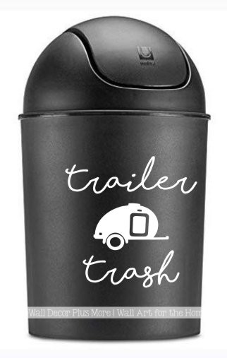 Camper Decals Trailer Trash Sticker Vintage RV Art for Garbage Can-Glsy White