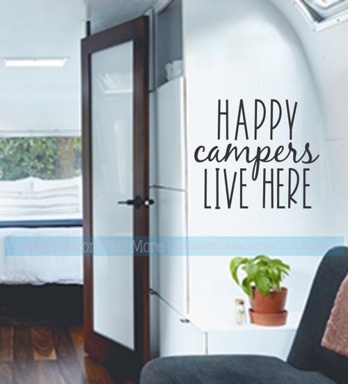 Camper Wall Decals RV Decor Art Happy Campers Live Here Quote Sticker-Black