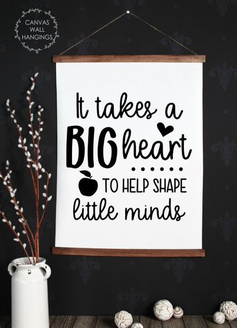 Wood, Canvas Wall Hanging Teacher Wall Sign Big Heart Shape Little Minds XLarge