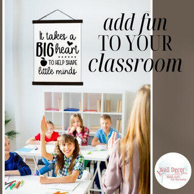 Wood, Canvas Wall Hanging Teacher Wall Sign Big Heart Shape Little Minds