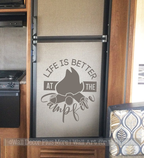 Camping Wall Decal Life Better Around Campfire RV Wall Art Sticker Quote Storm Gray