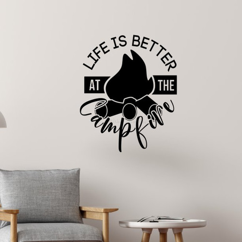 Camping Wall Decal Life Better Around Campfire RV Wall Art Sticker Quote-Black