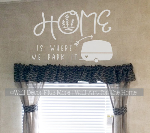 Camper Decor Sticker Decal Home Where We Park It RV Renovation Wall Art LtGray