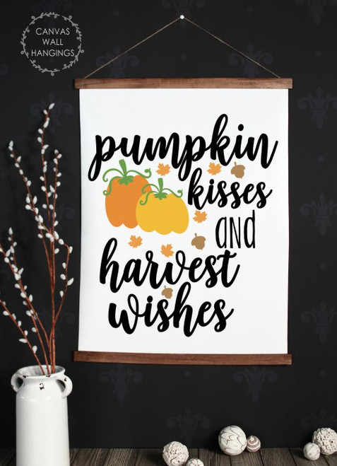 Wood Canvas Wall Hanging Fall Art Decor Sign Pumpkin Harvest Wishes XLarge