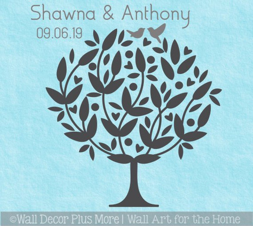 Tree Decal Art Sticker Birds in Branch Couple Names Date Wedding Gift