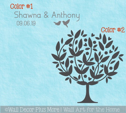 Tree Decal Art Sticker Birds in Branch Couple Names Date Wedding Gift 2-color design