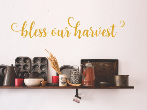 Fall Wall Decal Sticker Bless Our Harvest Cursive Lettering Wall Words-Mustard