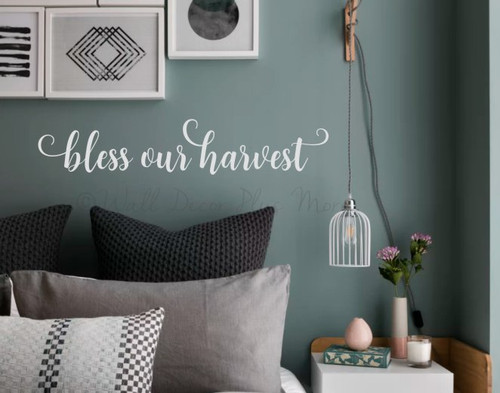 Fall Wall Decal Sticker Bless Our Harvest Cursive Lettering Wall Words-Light Gray