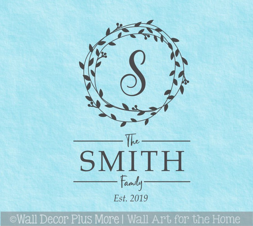 Personalized Wall Decor Sticker Family Name Decal Custom Letter in Wreath