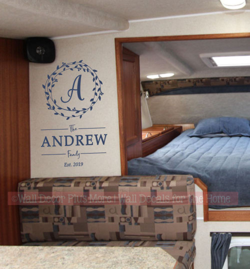 Personalized Wall Decor Sticker Family Name Decal Custom Letter in Wreath-Deep Blue