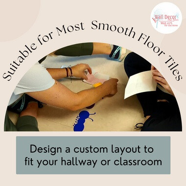 Sensory Path Marching Ants Vinyl Sticker Decals School Hallway Floor 25pc — Colorful floor tiles being arranged on a smooth