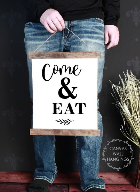 Wood Canvas Wall Hanging Kitchen Art Decor Come & Eat Farmhouse Sign Small