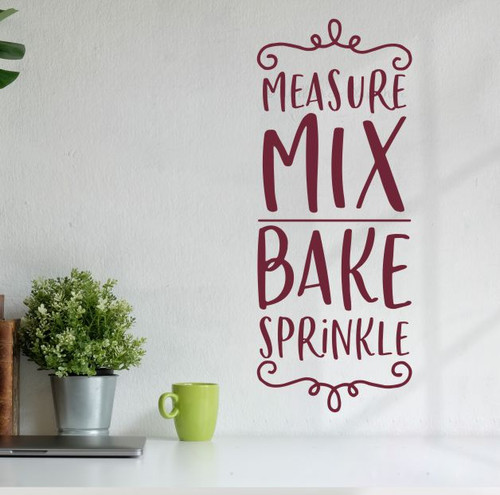 Kitchen Wall Words Measure Mix Bake Vinyl Decal Sticker for Decoration Burgundy