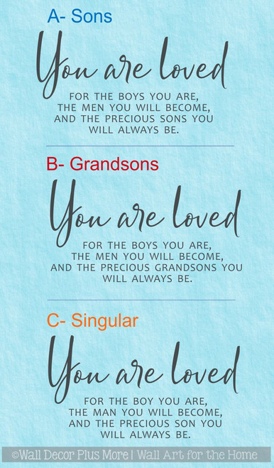 You are loved Sons Quote Boys Room Home Decor Wall Decal Art Stickers 3 options