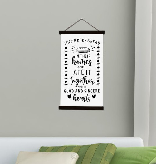 Wood Canvas Wall Hanging Broke Bread Glad Sincere Hearts Home Sign Decor 