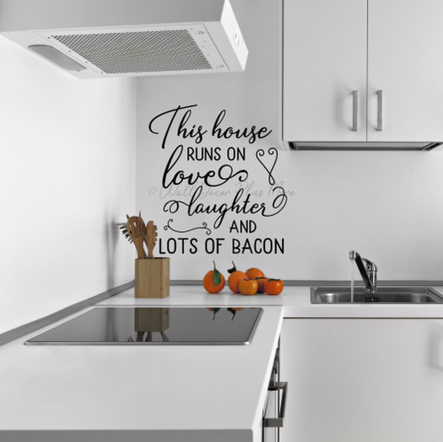 Home Wall Decal House Runs on Love Laughter Bacon Decor Sticker Quote WD1694 Black