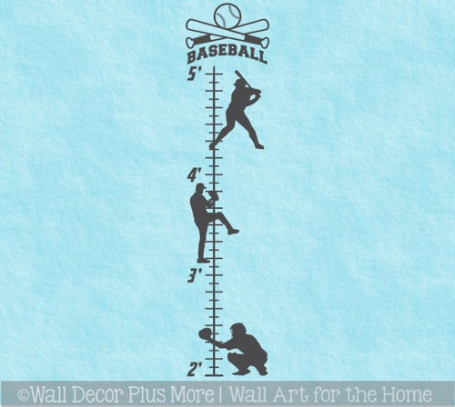 Boys Height Ruler Growth Chart Decal Sticker Baseball Player Silhouette