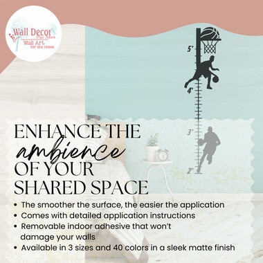 Boys Height Ruler Growth Chart Decal Sticker Basketball Sport Silhouette